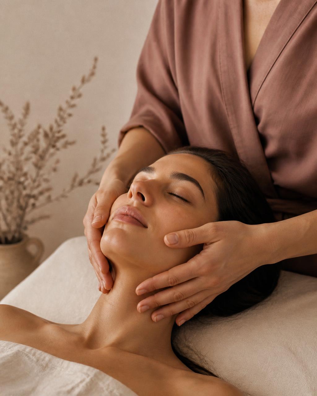 Detalle de una práctica de yoga facial
